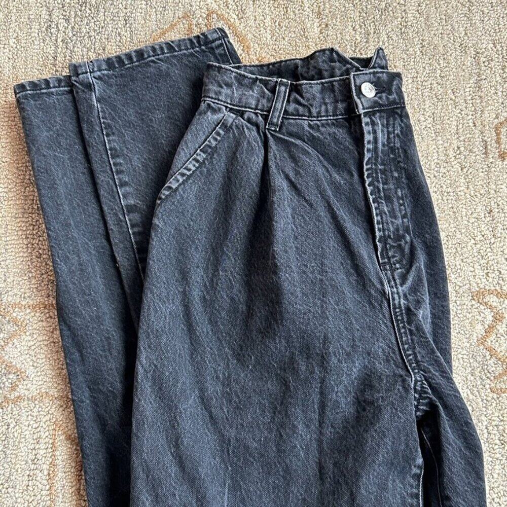 High Waist Pleated Jeans 26 Black Tapered 90s Trouser Style Women - Picture 6 of 7